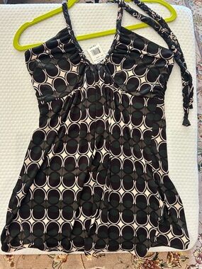 Vintage Retro Print Halter Babydoll Top-Large